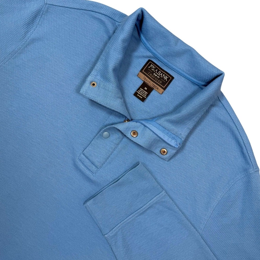 Jos A Bank Traveler Tech Polo Shirt Mens XXL Blue Snap Long Sleeve 37.5